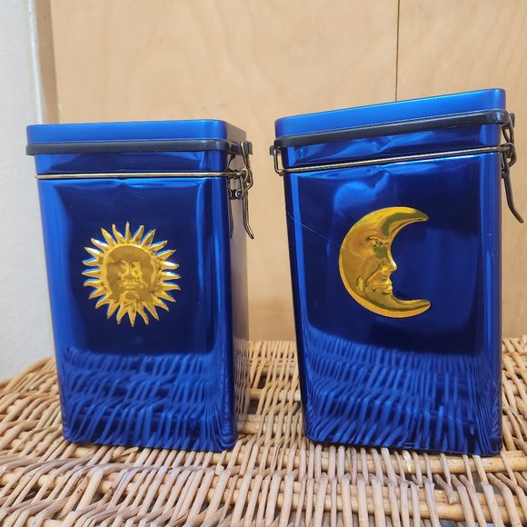 Other - Vintage Sun and Moon Shiny Blue Metal Canisters